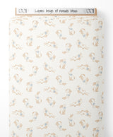 Tissu - Lapins beige et nœuds bleus