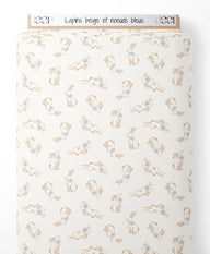 Tissu - Lapins beige et nœuds bleus