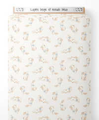 Tissu - Lapins beige et nœuds bleus