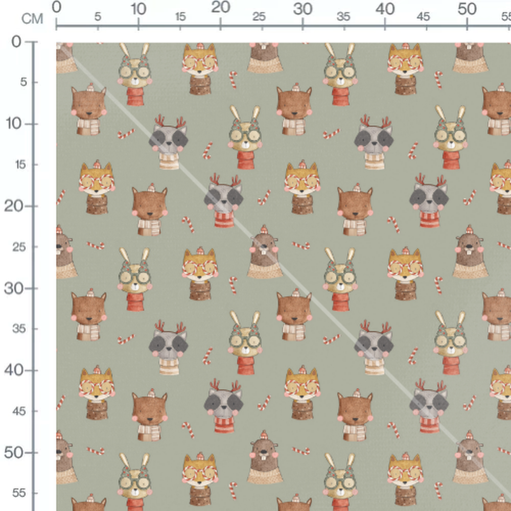 Tissu - Animaux festifs sur fond vert