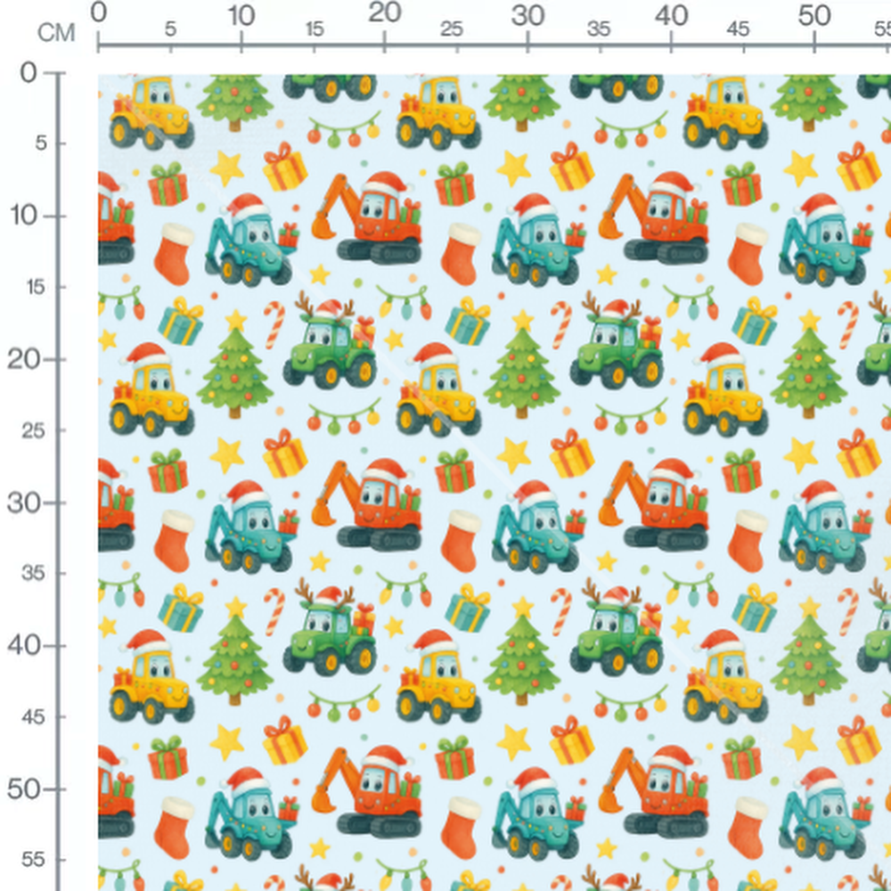 Tissu - Véhicules joyeux sur bleu clair