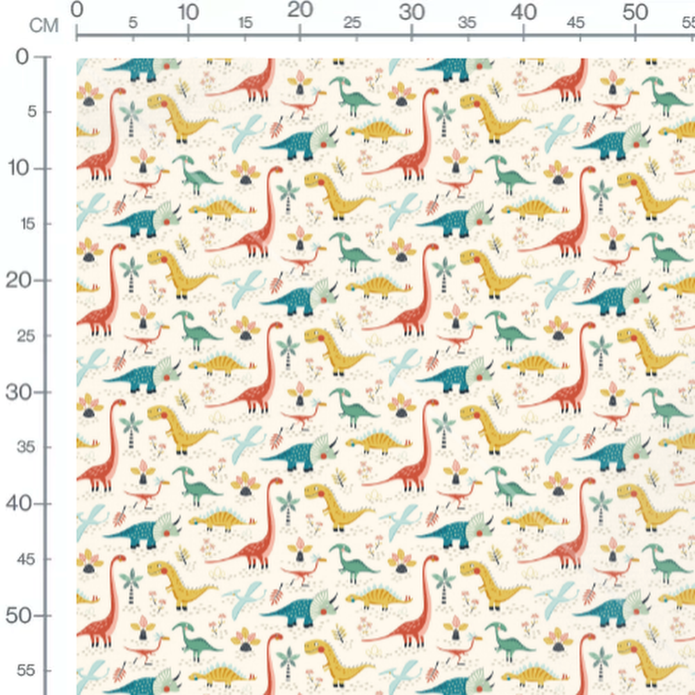 Tissu - Dinosaures et plantes colorés