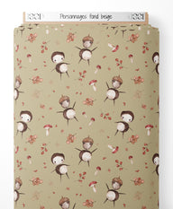 Tissu - Personnages sur fond beige