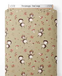 Tissu - Personnages sur fond beige