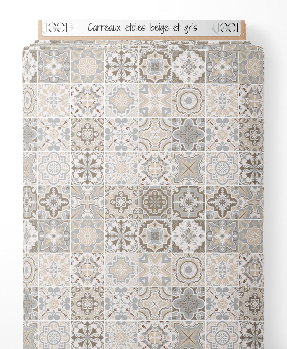 Tissu - Carreaux étoilés beige et gris