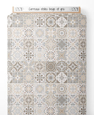 Tissu - Carreaux étoilés beige et gris