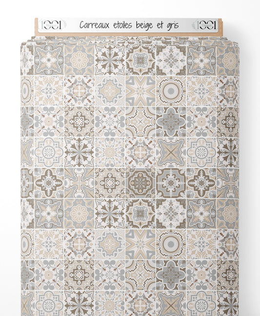 Tissu - Carreaux étoilés beige et gris