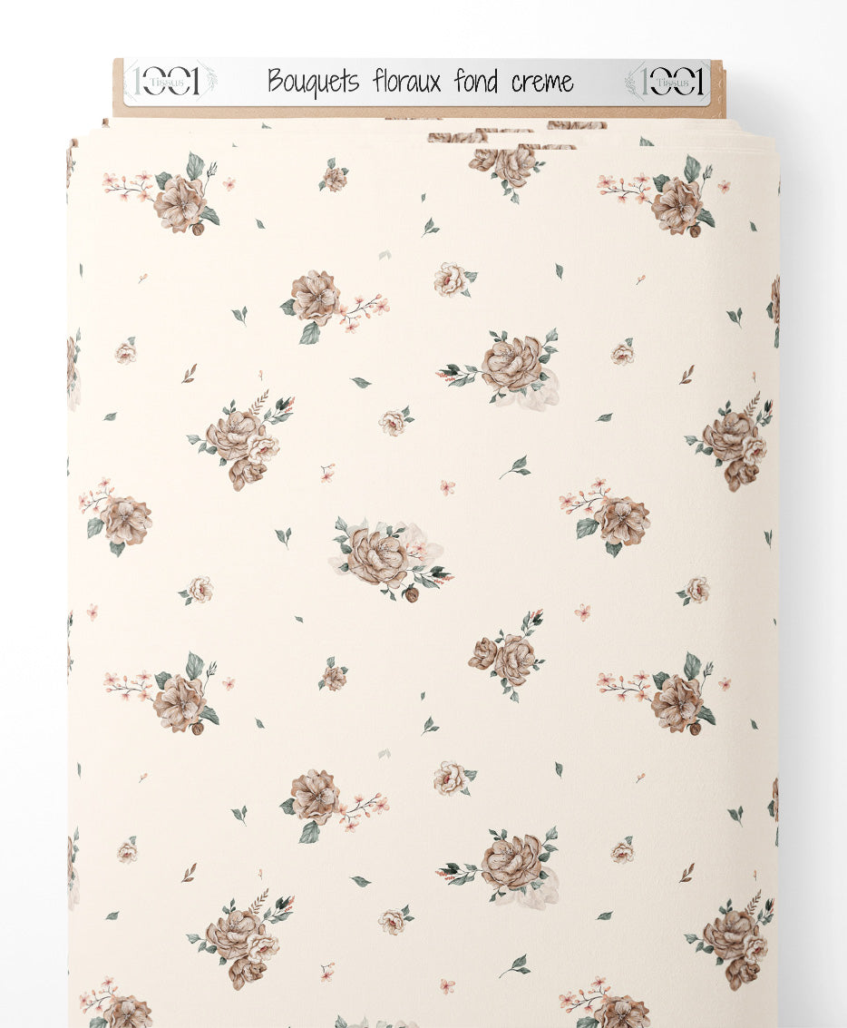 Tissu - Bouquets floraux sur fond crème