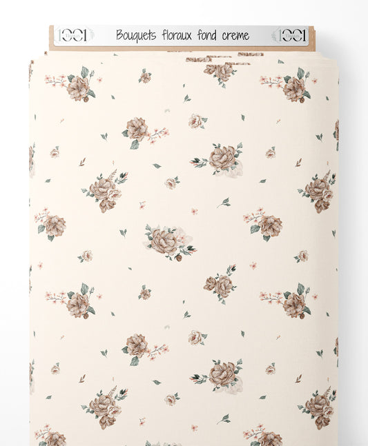 Tissu - Bouquets floraux sur fond crème