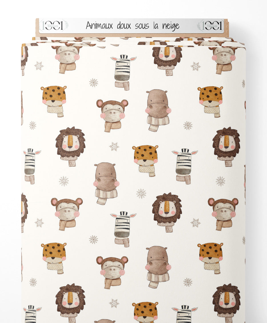 Tissu - Animaux doux sous la neige