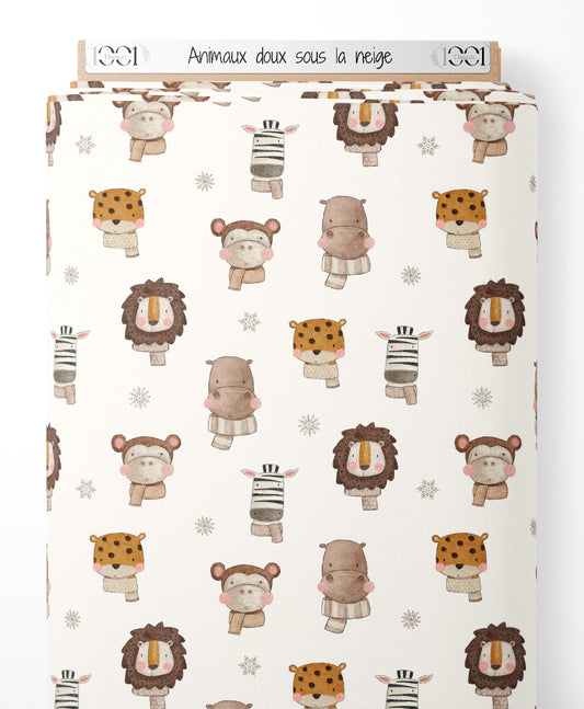 Tissu - Animaux doux sous la neige