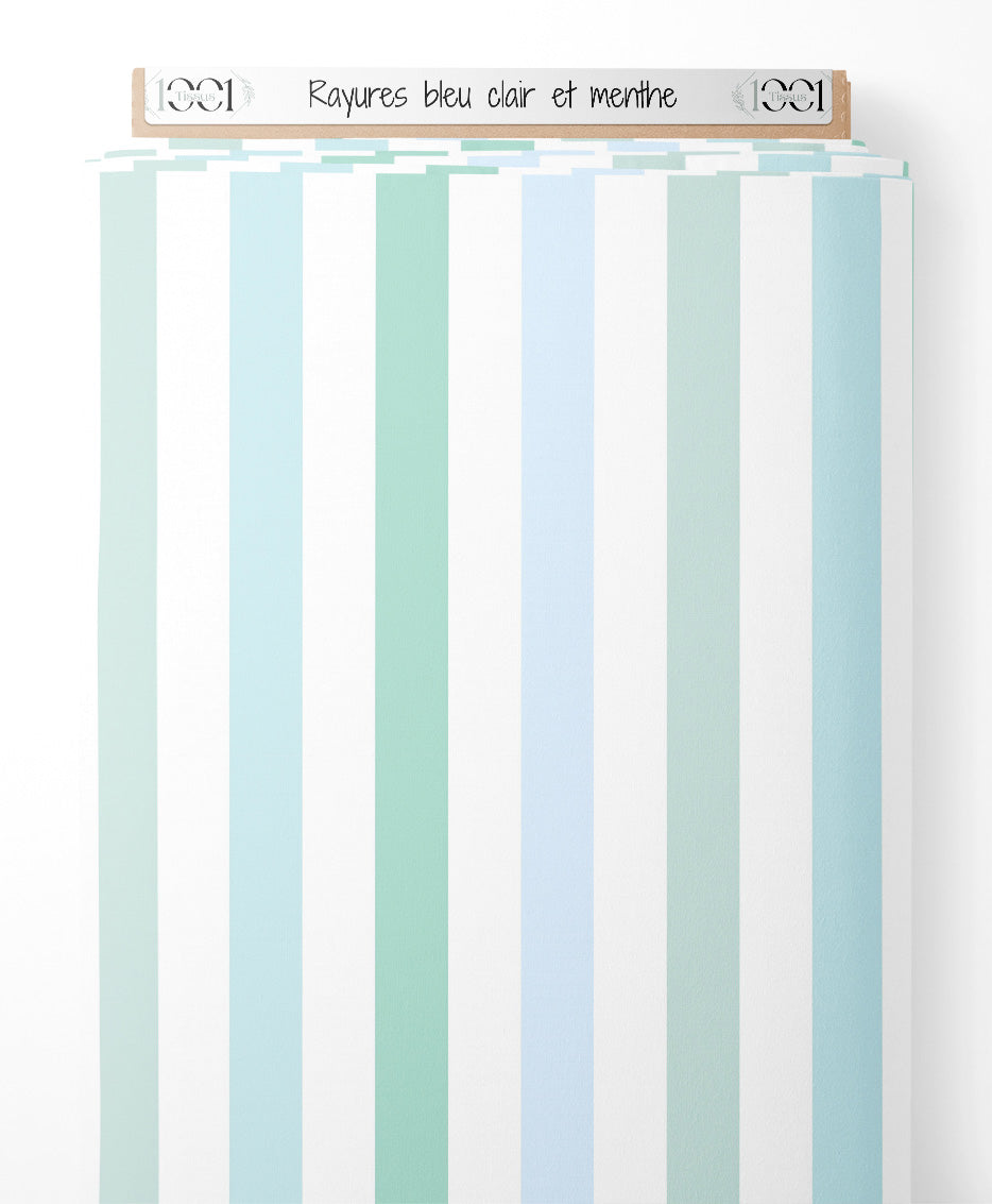 Tissu - Rayures bleu clair et menthe