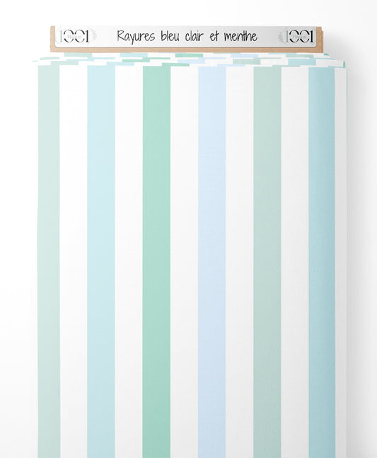 Tissu - Rayures bleu clair et menthe