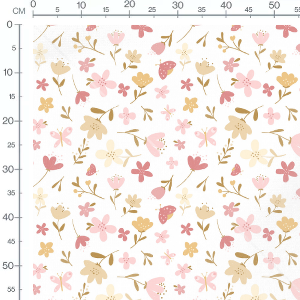 Tissu - Fleurs roses et coccinelles