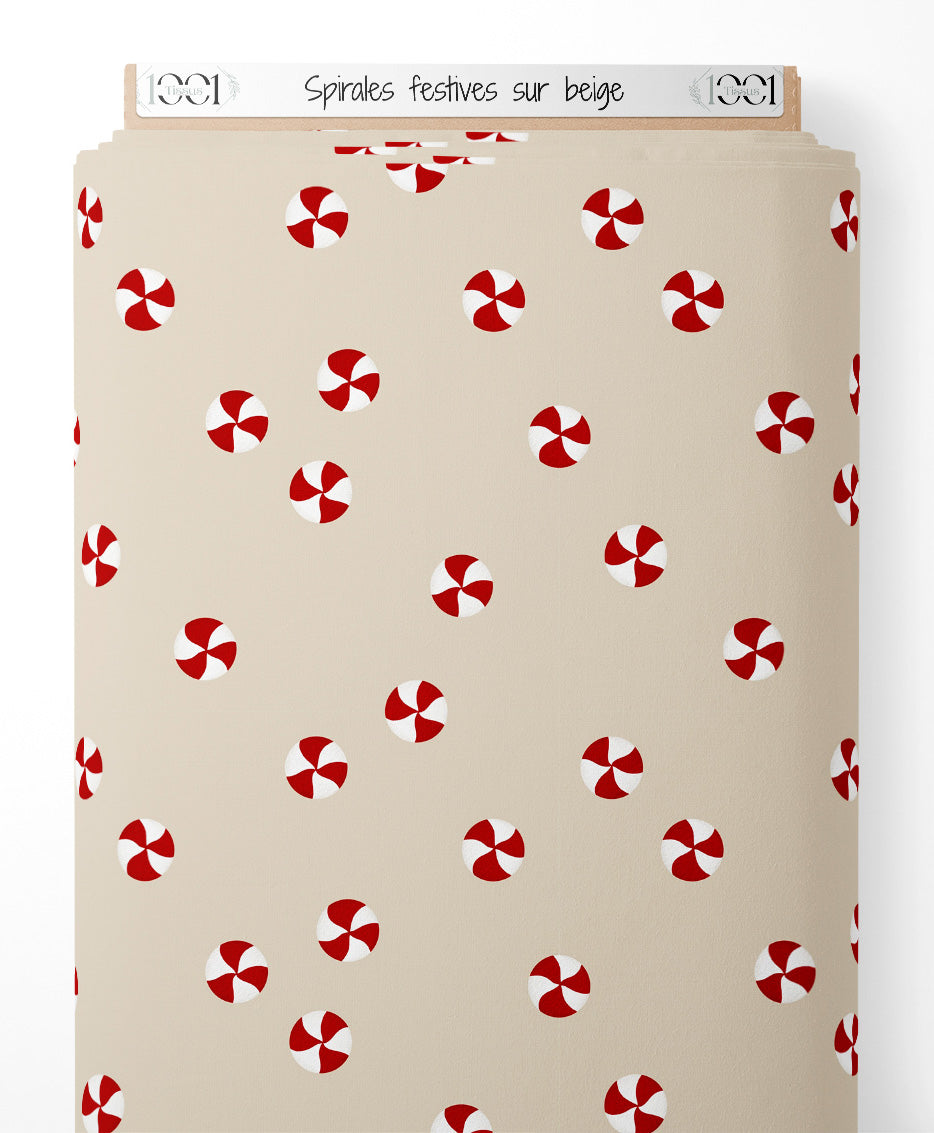 Tissu - Spirales festives sur beige
