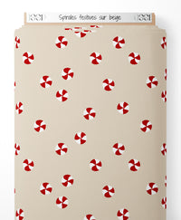 Tissu - Spirales festives sur beige