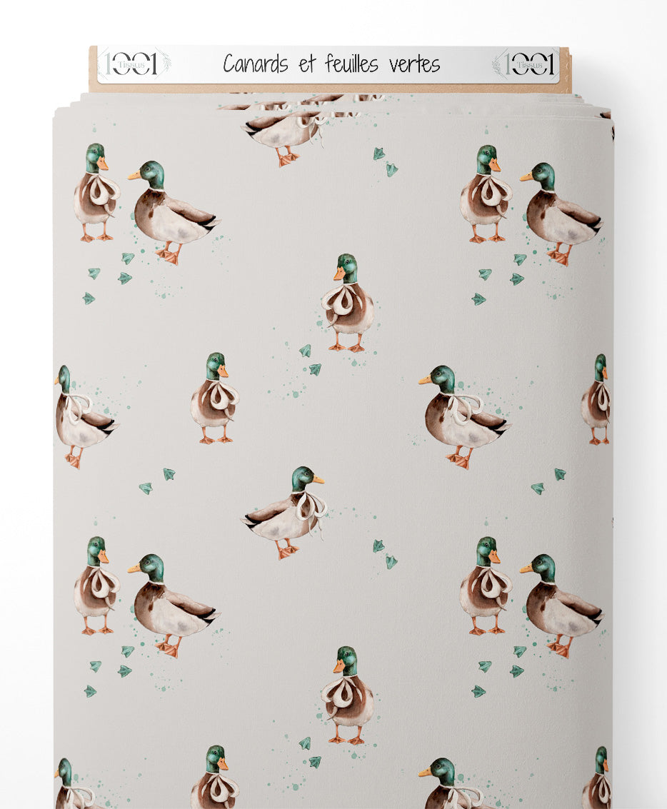 Tissu - Canards et feuilles vertes