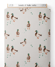 Tissu - Canards et feuilles vertes