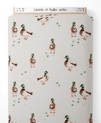 Tissu - Canards et feuilles vertes