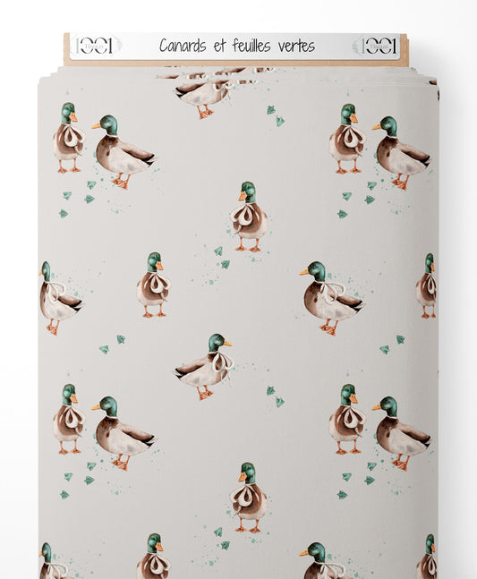 Tissu - Canards et feuilles vertes
