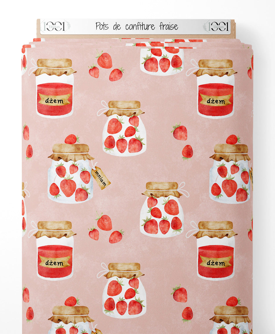 Tissu - Pots de confiture fraise