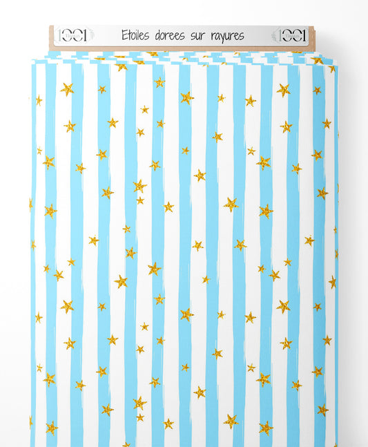 Tissu - Étoiles dorées sur rayures