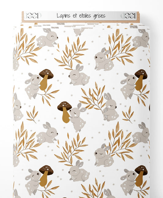 Tissu - Lapins et étoiles grises