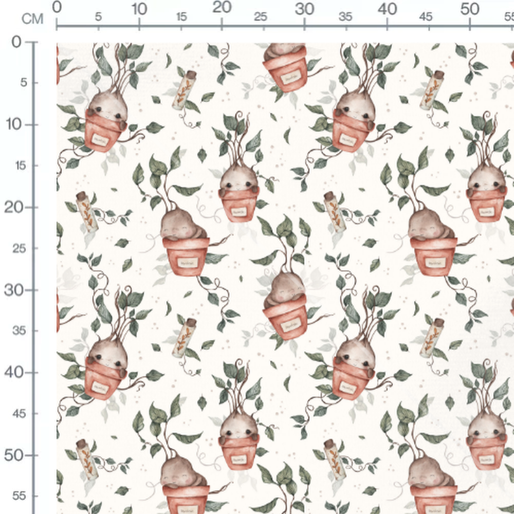 Tissu - Plantes heureuses sur blanc