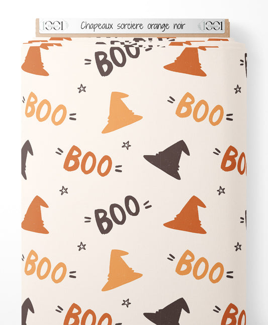 Tissu - Chapeaux sorcière orange noir