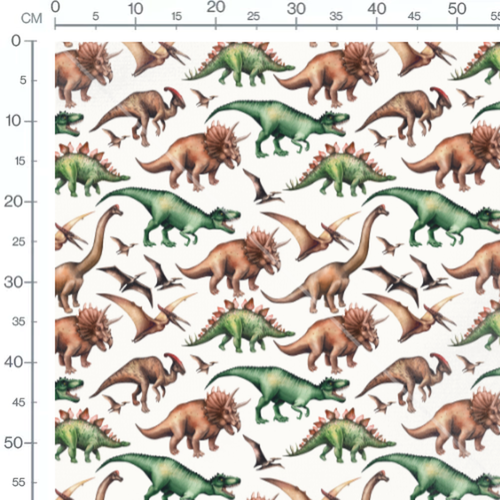 Tissu - Dinosaures colorés sur fond blanc