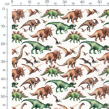 Tissu - Dinosaures colorés sur fond blanc