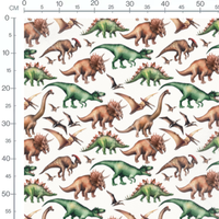 Tissu - Dinosaures colorés sur fond blanc