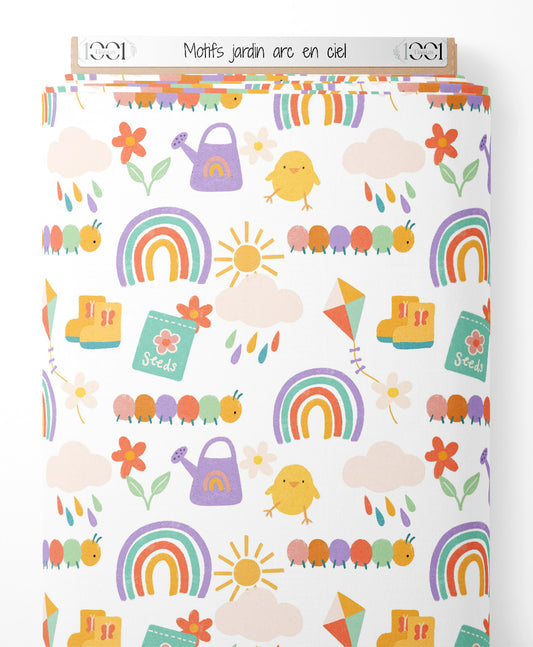 Tissu - Motifs jardin arc-en-ciel