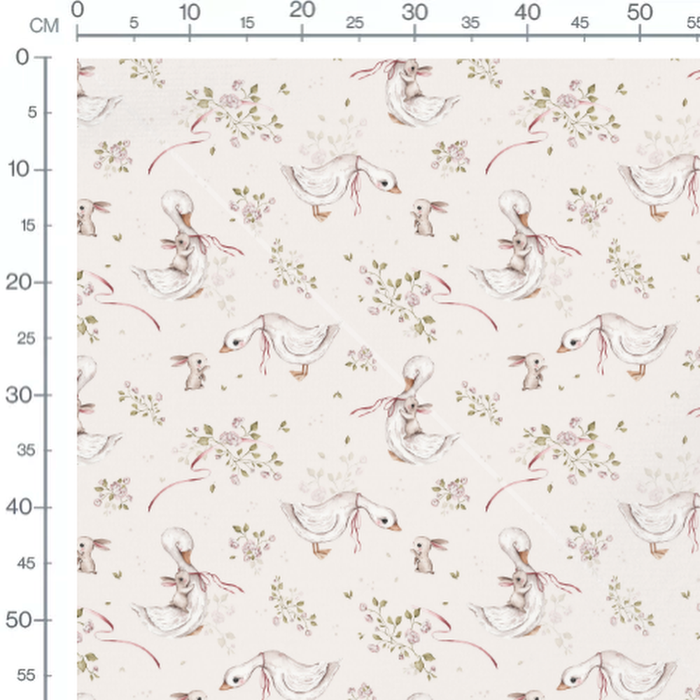 Tissu - Lapins et canards sur crème