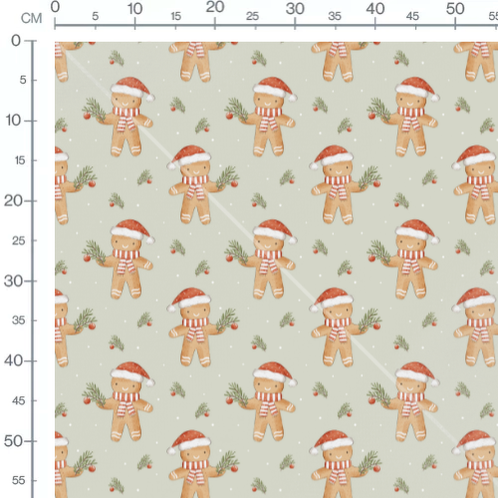 Tissu - Bonhommes Noël sur vert clair