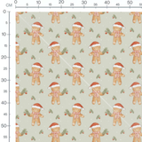 Tissu - Bonhommes Noël sur vert clair