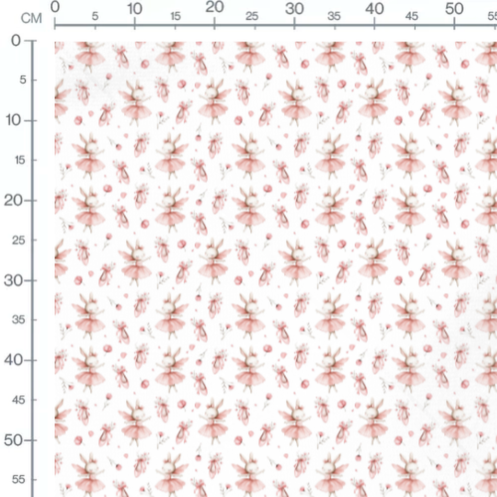 Tissu - Lapins en ballet et fleurs