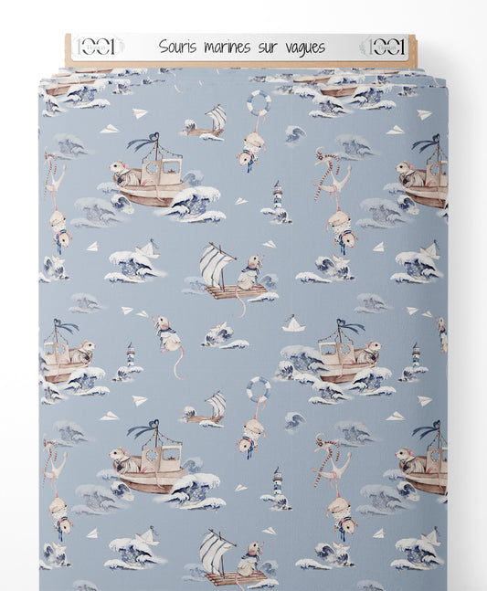 Tissu - Souris marines sur vagues