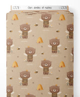 Tissu - Ours abeilles et ruches