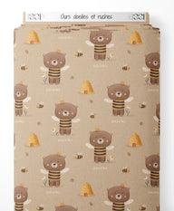 Tissu - Ours abeilles et ruches