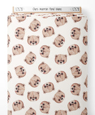 Tissu - Ours marron sur fond blanc