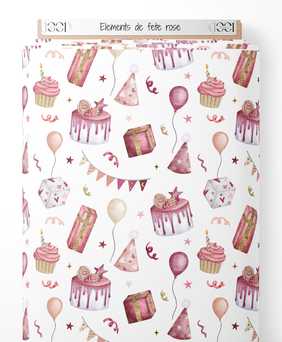 Tissu - Éléments de fête rose