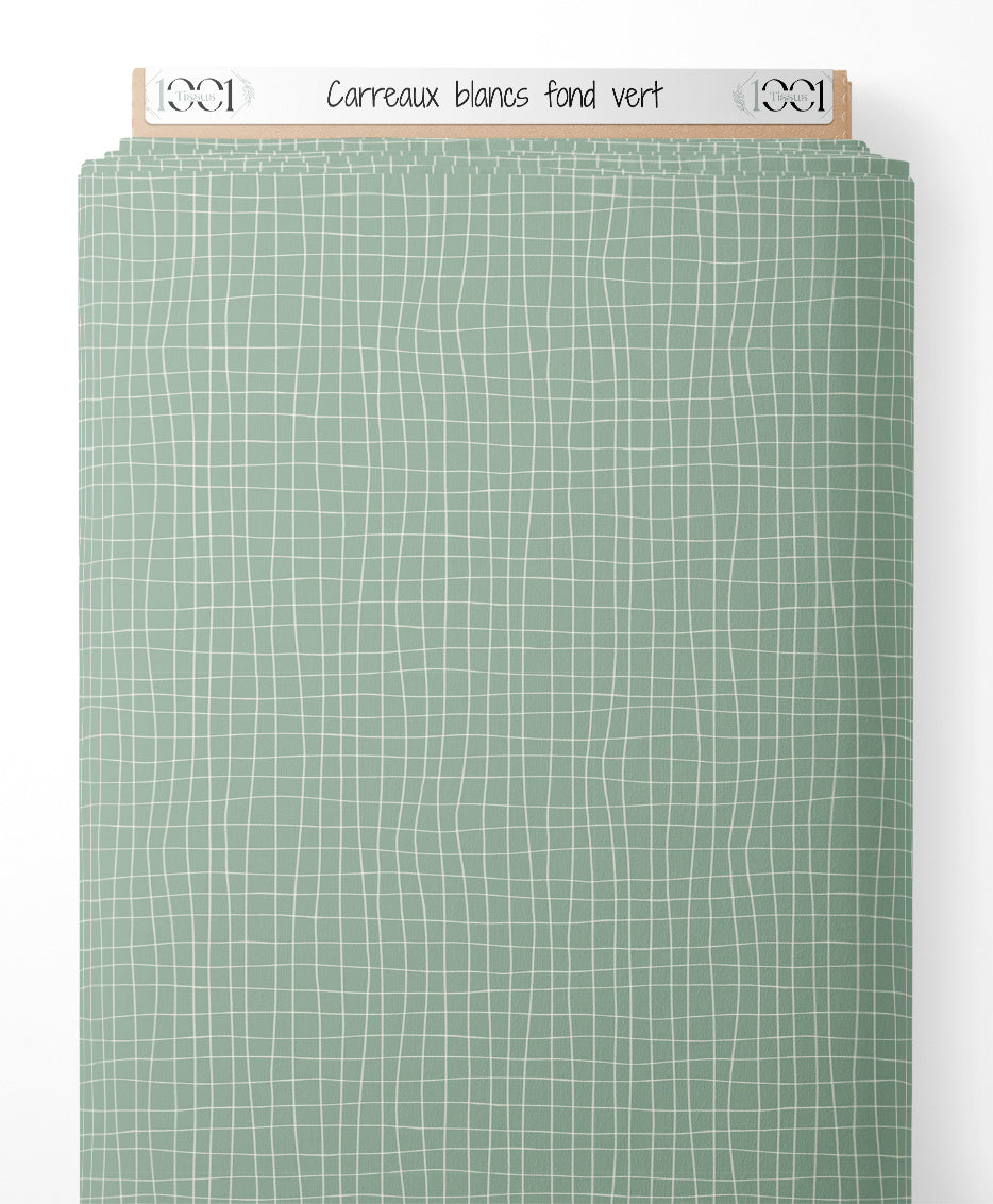 Tissu - Carreaux blancs sur fond vert