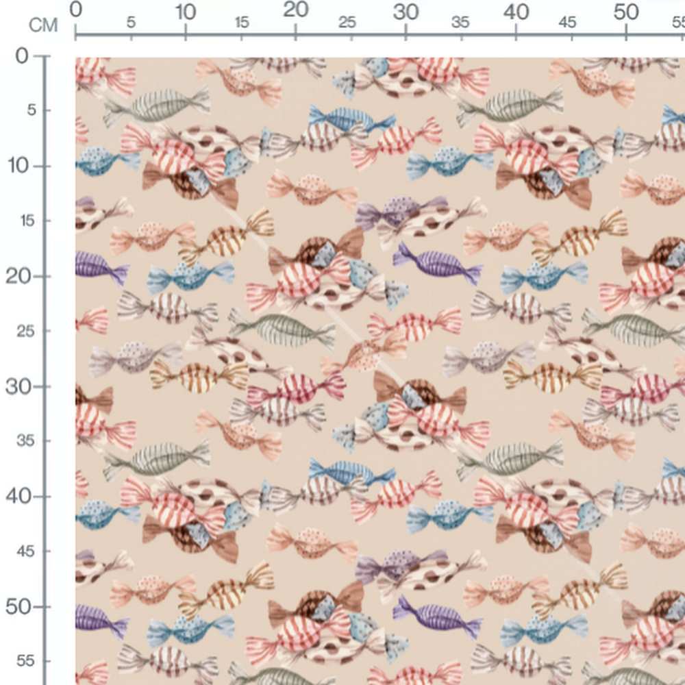 Tissu - Bonbons pastel sur beige 2