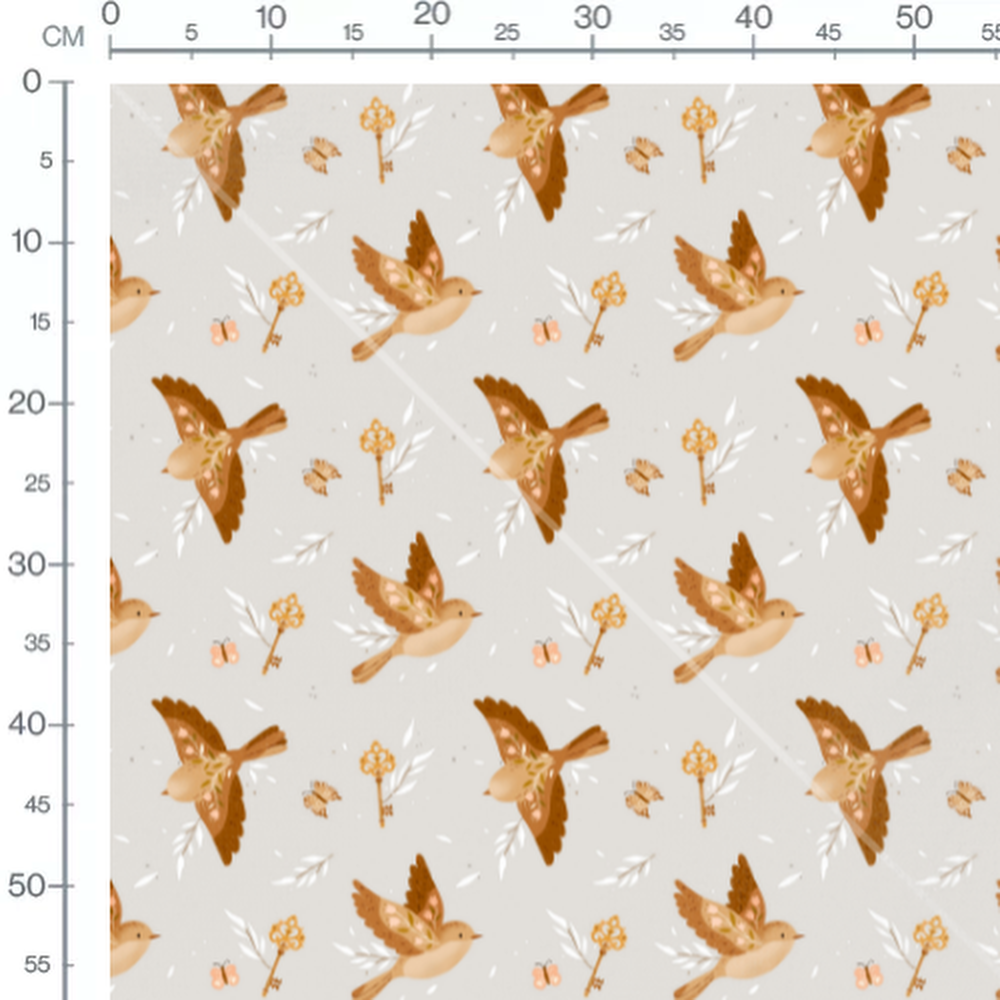 Tissu - Oiseaux bruns sur fond gris