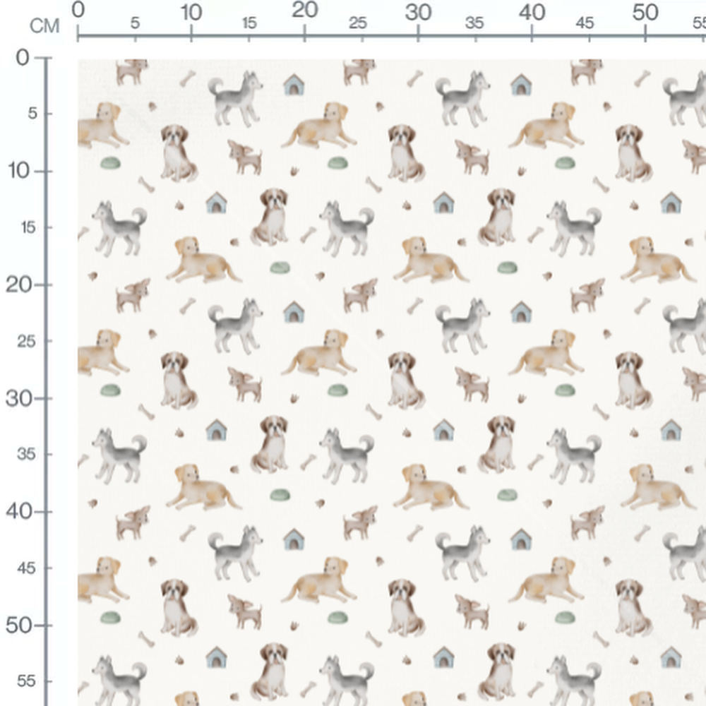 Tissu - Chiens sur fond blanc coloré