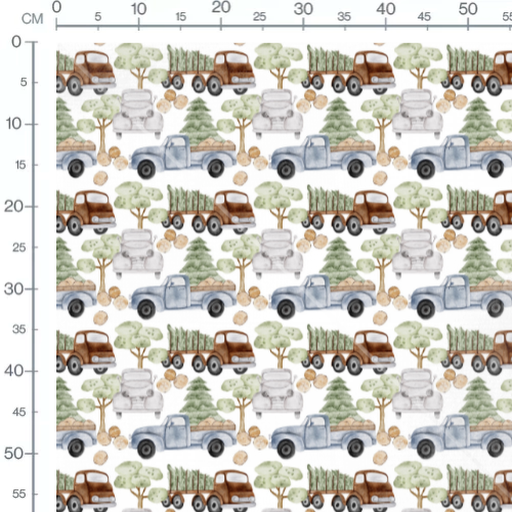Tissu - Camions sur fond blanc