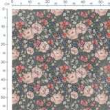 Tissu - Fleurs roses et rouges sur bleu
