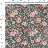 Tissu - Fleurs roses et rouges sur bleu