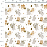 Tissu - Lapins et maisons féeriques